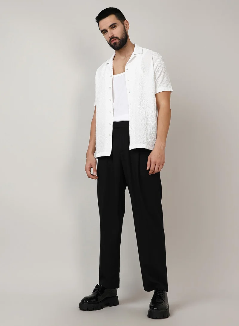 CAHOOT  Men's Onyx Black Solid Tailored Trousers For Casual Wear | 4 Pockets | Mid-Rise | Button Closure | Trousers Crafted With Comfort Fit For Everyday Wear for Men | Best Price UAE